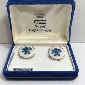 Vintage Royal Copenhagen Porcelain Lion Cufflinks